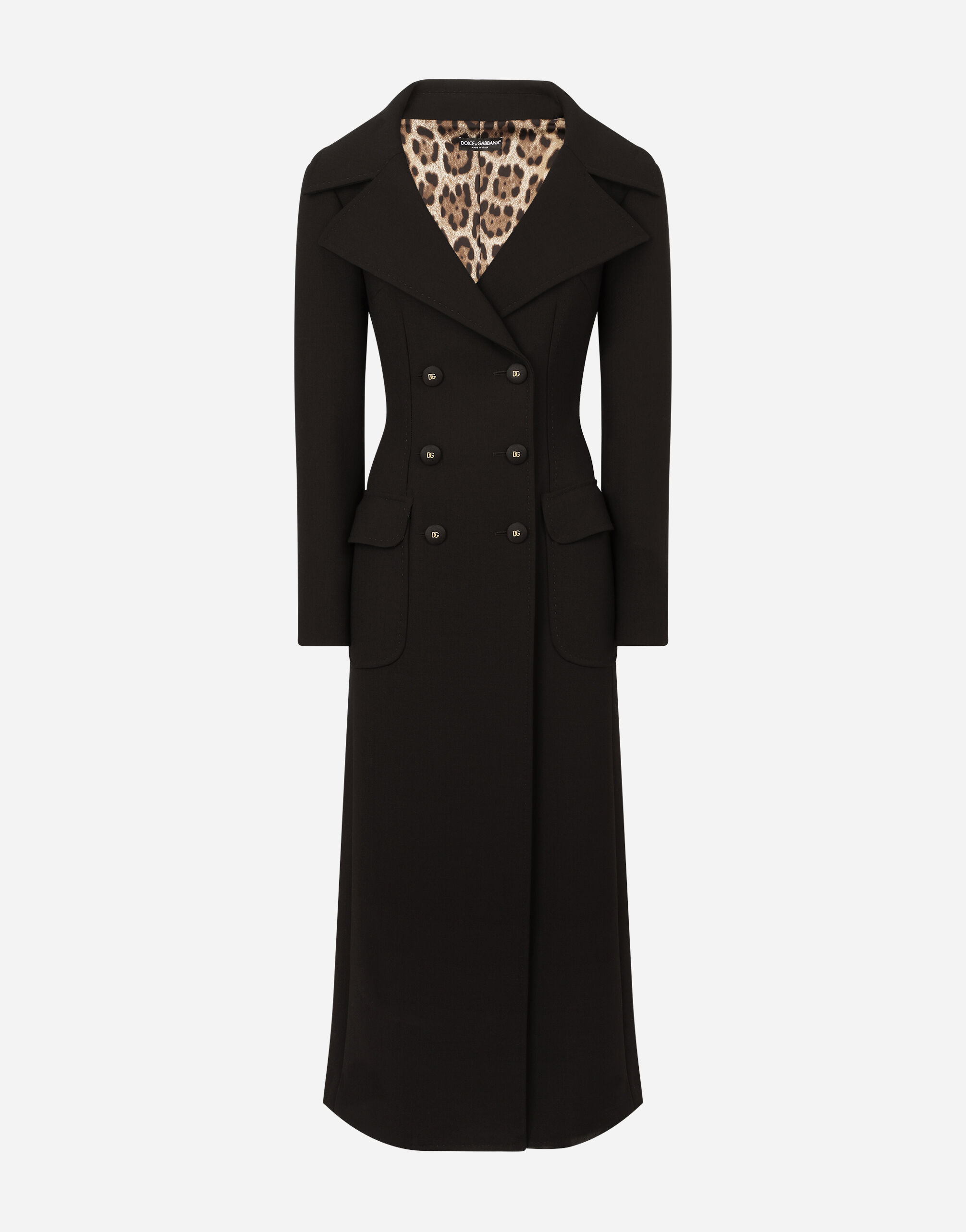 Dolce & Gabbana Double-breasted wool coat with DG buttons Black F0E1PTFUBCI