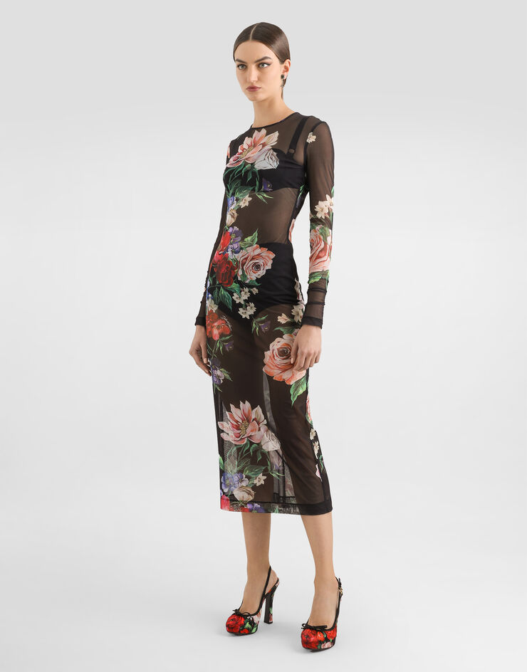 Dolce & Gabbana 花卉印花薄纱中长连衣裙 版画 F6IAPTFSUBV