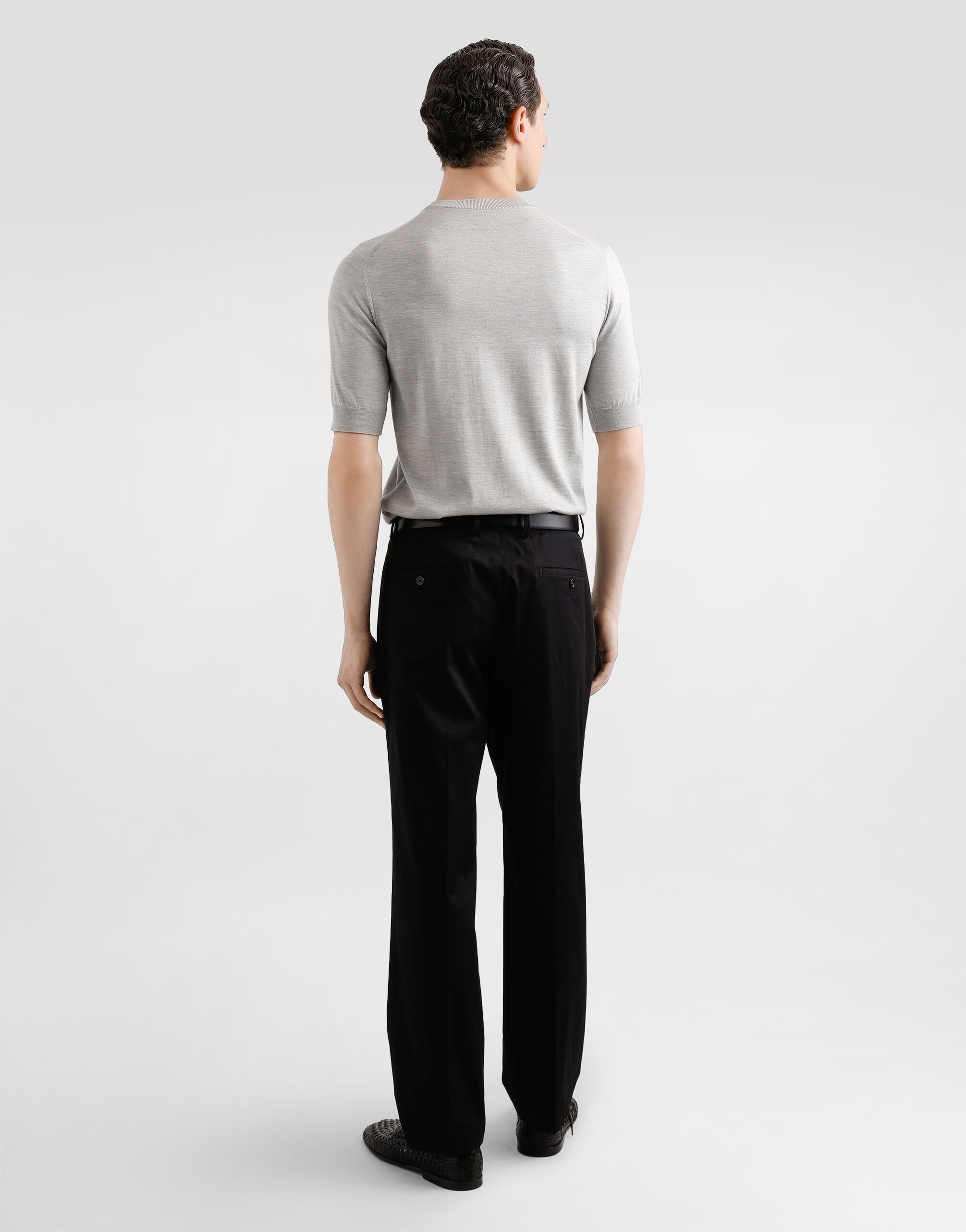 Silk round-neck sweater with DG embroidery in Grey for Men