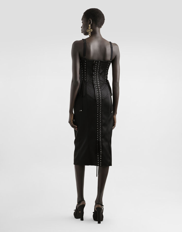 Dolce & Gabbana Strapless satin dress with corset details Black F6TUUTFURAD
