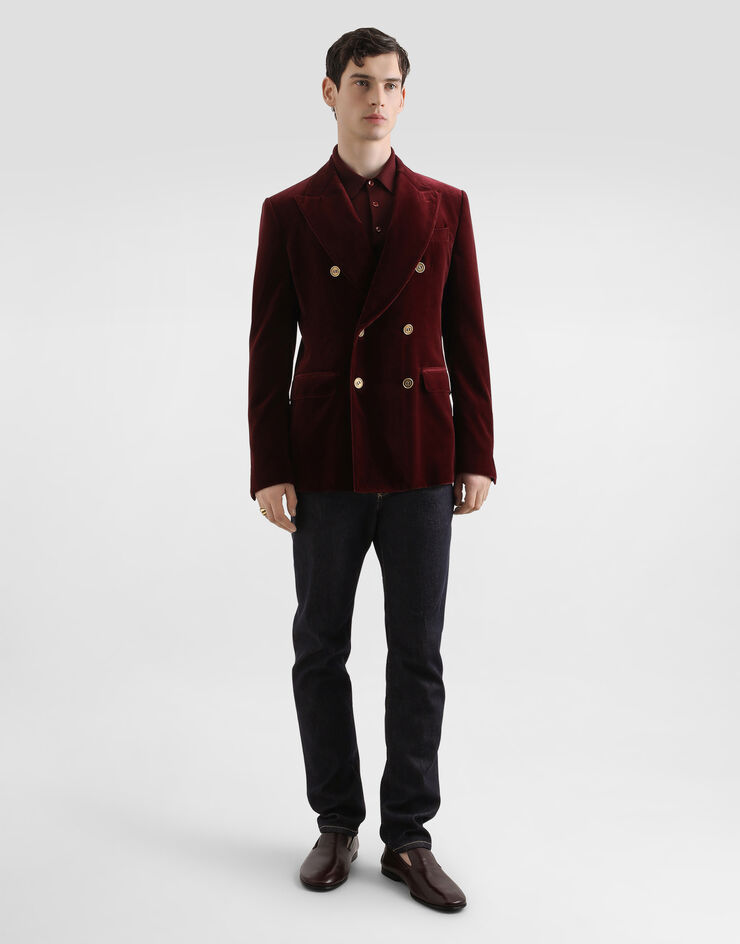 Dolce & Gabbana Double-breasted sicilia light cotton velvet jacket Bordeaux G2TV8TGJ619