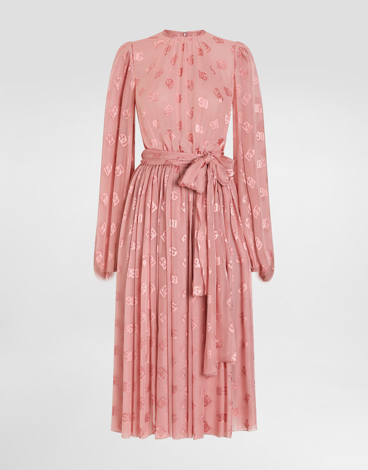 Dolce & Gabbana DG 徽标烧花提花真丝中长连衣裙 Pink F6AOJTFJTBR