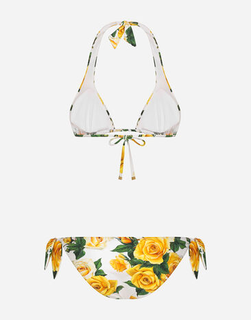 Dolce & Gabbana 黄玫瑰印花三角比基尼套装 版画 O8A54JFSG1S