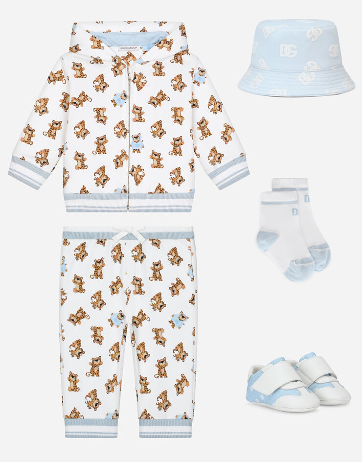 Dolce & Gabbana Sweat-shirt zippé en jersey avec capuche et Bébé Léopard Blanc L1JWFTG7GXO