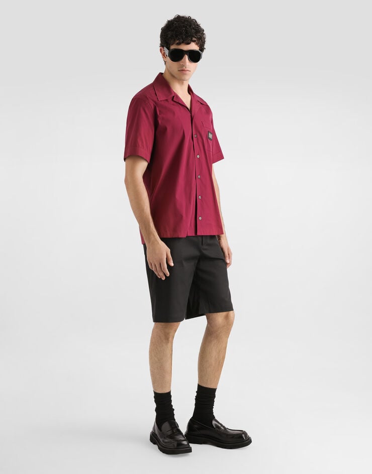 Dolce & Gabbana Chemise Hawaii en coton avec plaquette à logo Bordeaux G5JH9TGF855