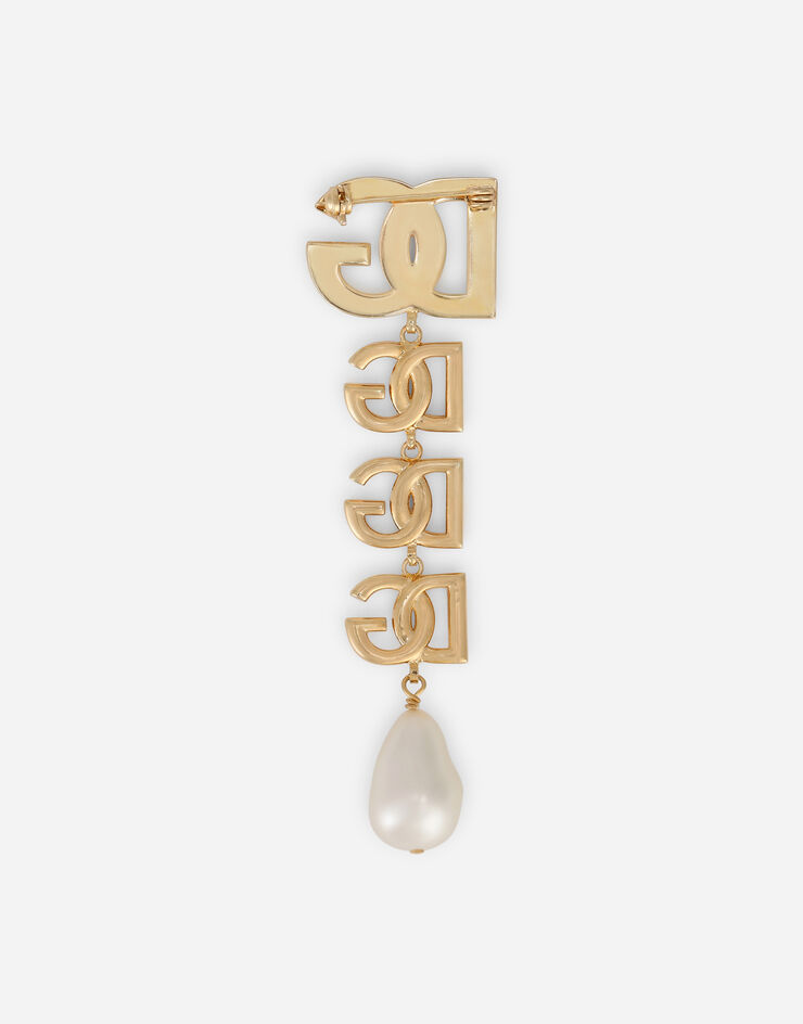 Dolce & Gabbana DG multi-logo brooch with pearl embellishment Gold WPN6P5W1111