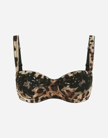 Dolce & Gabbana Reggiseno a balconcino in raso stampa leopardo con pizzo Nero O7A00TONO13