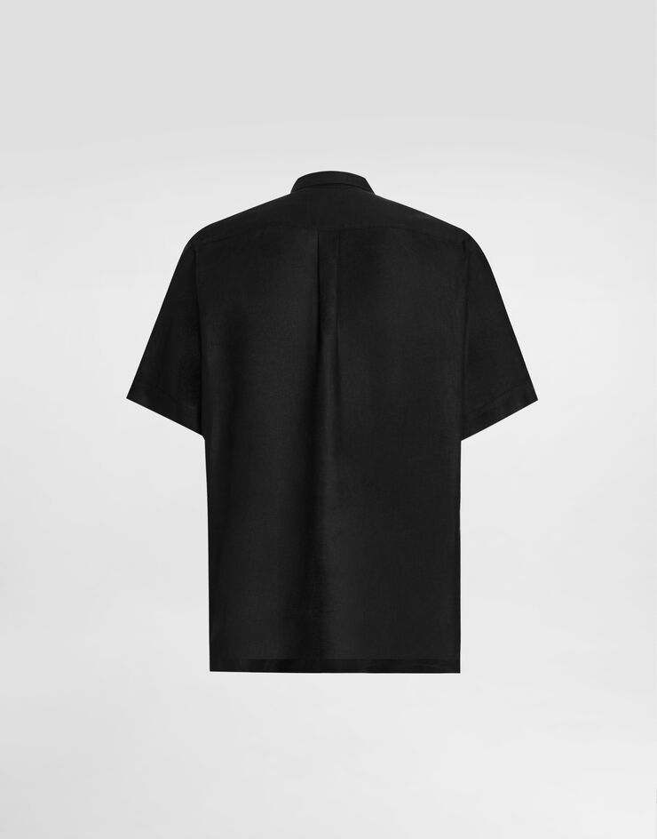 Dolce & Gabbana Linen canvas shirt with DG embroidery Black G5KE1ZFU4IK