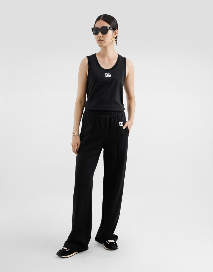 Dolce & Gabbana Oversize-Tanktop aus Jersey mit DG-Logostickerei Schwarz F8M64ZGDCYD