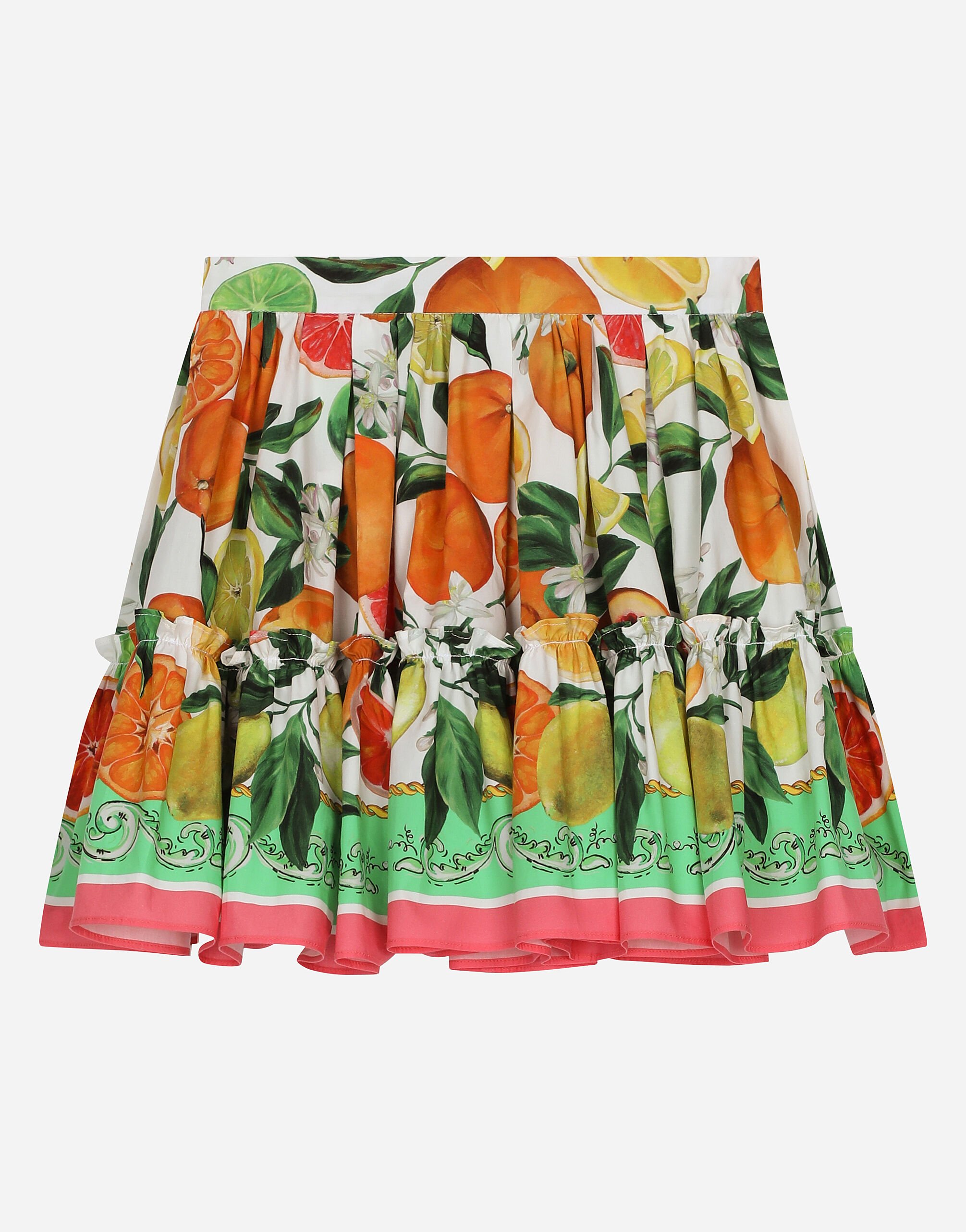 Dolce & Gabbana Poplin skirt with lemon and orange print White L5JTLCG7JL3