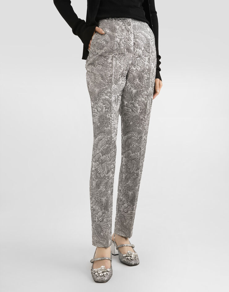 Dolce & Gabbana Floral jacquard trousers Silver FTAM2ZFJZAL