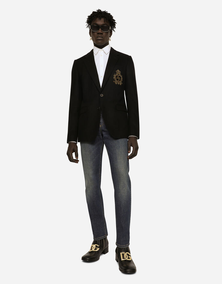 Dolce & Gabbana Single-breasted wool and cashmere jacket with DG patch Black G2OC9ZGG695