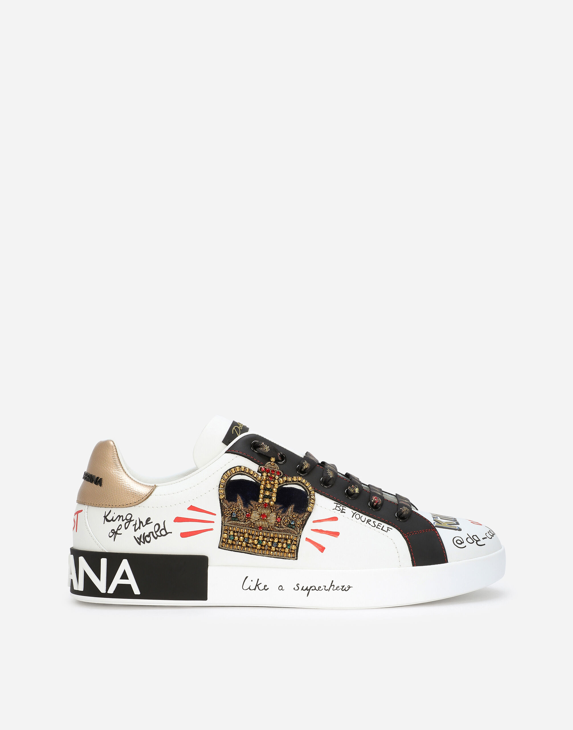 Dolce & Gabbana Portofino sneakers in printed nappa calfskin with patch Black A80222AX584