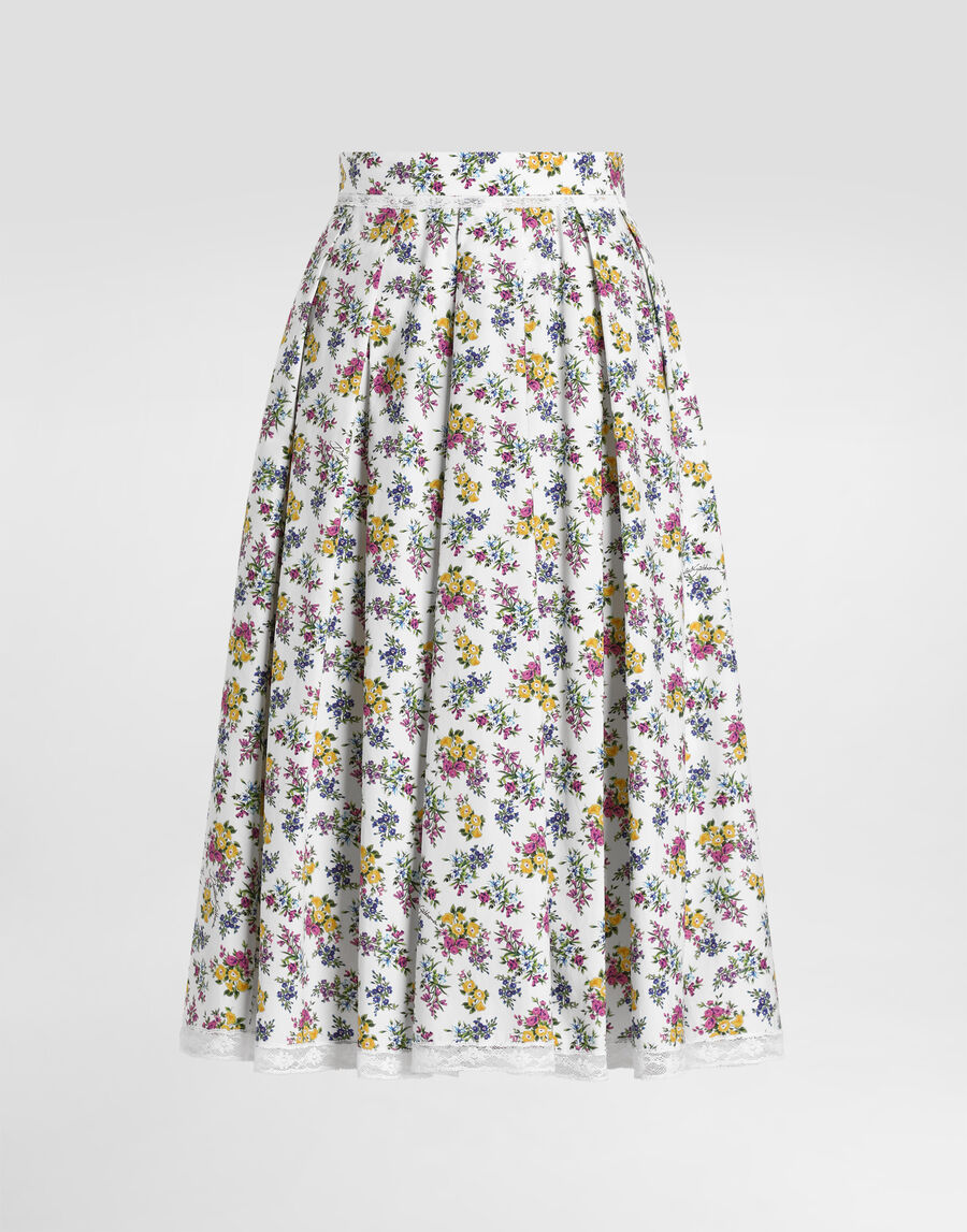 Small floral-print poplin skirt