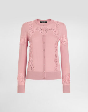 Dolce & Gabbana Wool cardigan with lace inlay Pink FXV05TJDVB0