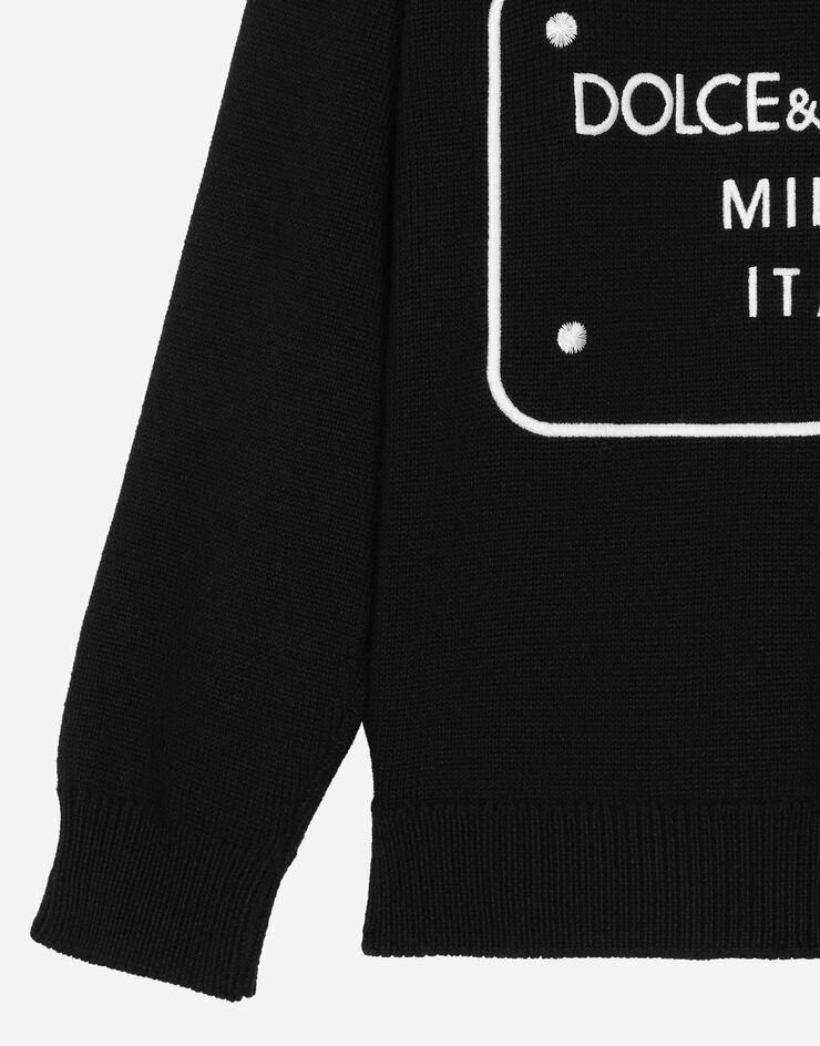 Dolce & Gabbana Pullover in lana con placca logata Nero L4KWE2JCVU9