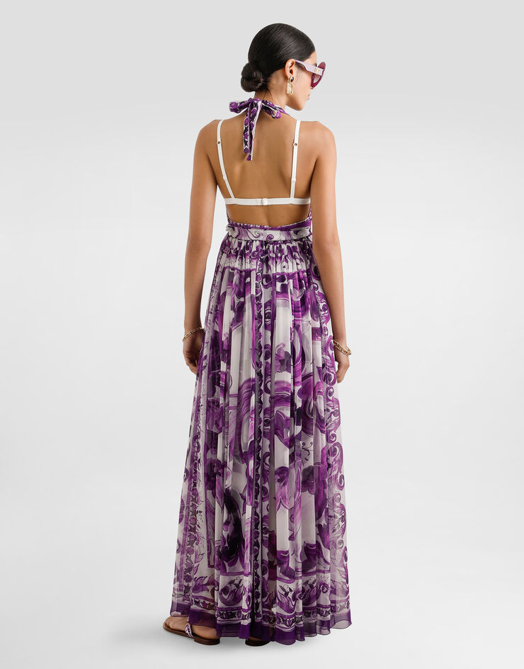 Dolce & Gabbana Majolica-print long chiffon dress Multicolor F6TYTTHI1BX