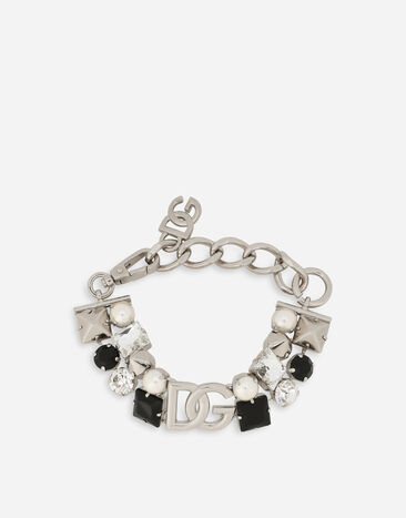 Dolce & Gabbana Bracelet with rhinestones and DG logo Silver WBO6Z2W1111