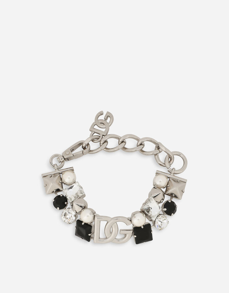 Dolce & Gabbana Bracelet with rhinestones and DG logo Silver WBO6Z2W1111