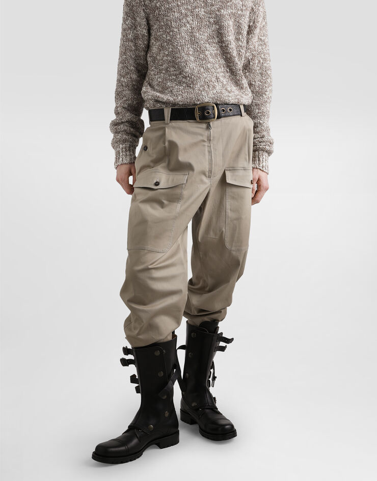 Dolce & Gabbana Stretch cotton gabardine cargo trousers Beige GP135TFUFL3