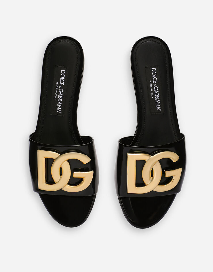 Dolce & Gabbana Pantolette aus glänzendem Kalbsleder mit DG-Logo Schwarz CQ0455A1037