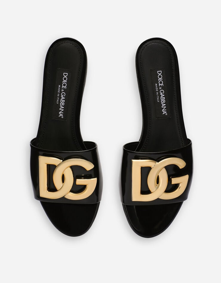 Dolce & Gabbana DG 로고 폴리싱 카프스킨 슬라이더 샌들 블랙 CQ0455A1037