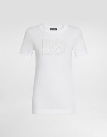 Dolce & Gabbana T-shirt en jersey à écusson logo DG Blanc F8M68ZGDB9O