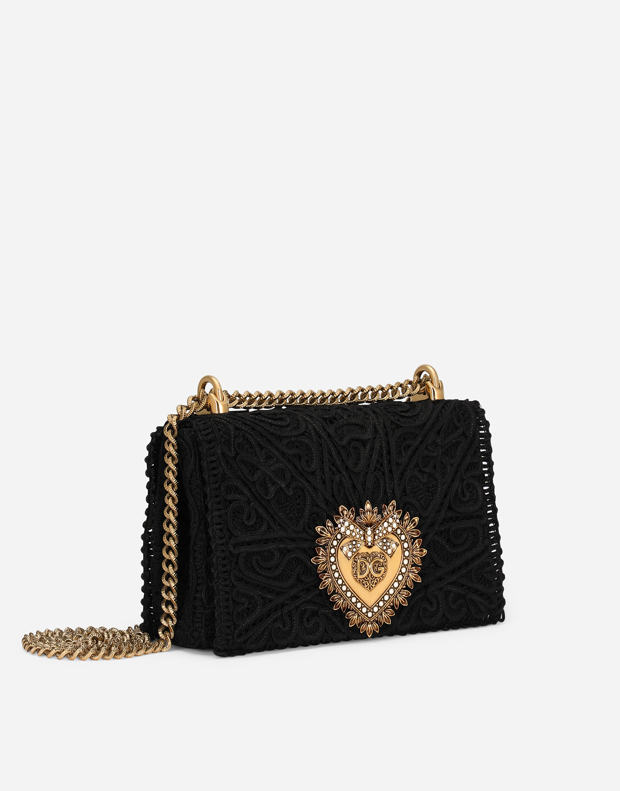 Medium cordonetto lace Devotion Bag in Black for Women | Dolce&Gabbana® US