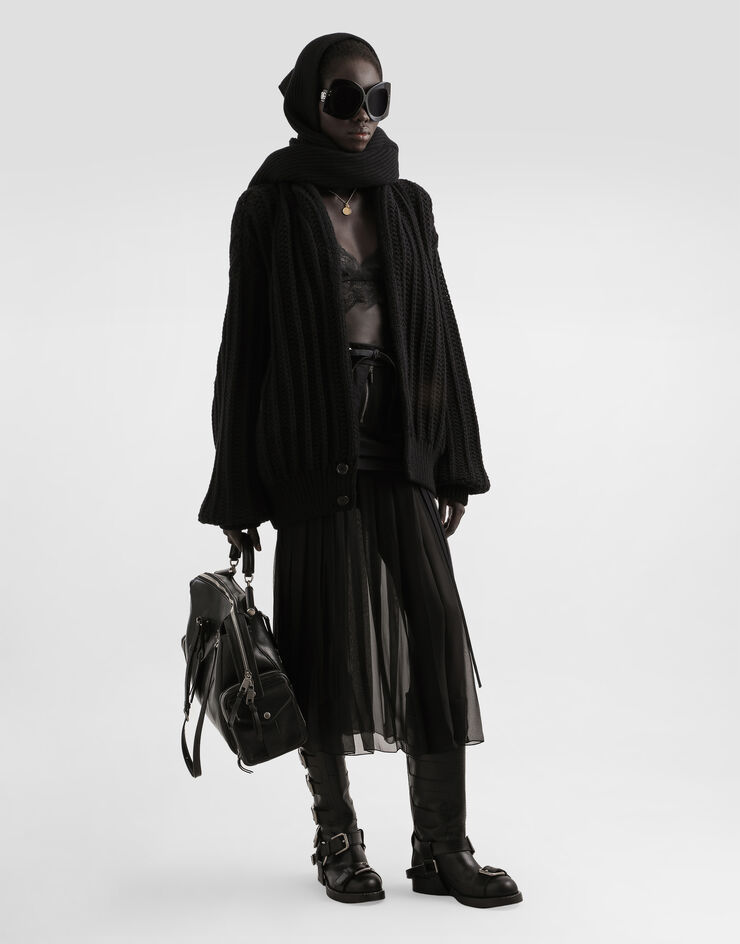 Dolce & Gabbana Twill midi skirt with chiffon Black F4DAOTGDDHV