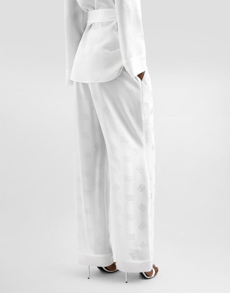 Dolce & Gabbana Silk satin jacquard pajama pants with all-over DG logo White FTAMPTFJ1JO