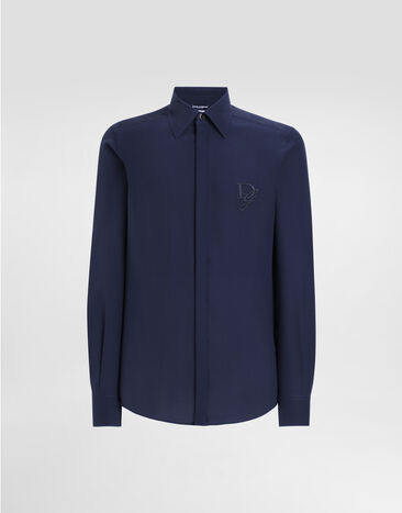Dolce & Gabbana Silk shirt with logo embroidery Blue G5MO1ZFU1UQ
