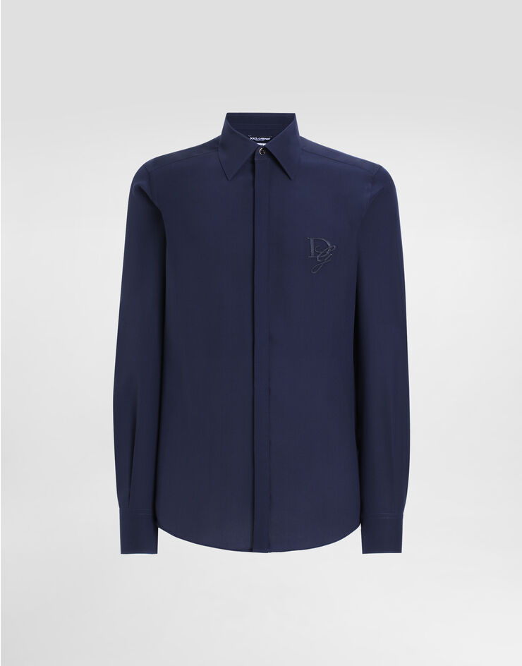Dolce & Gabbana Silk shirt with logo embroidery Blue G5MO1ZFU1UQ