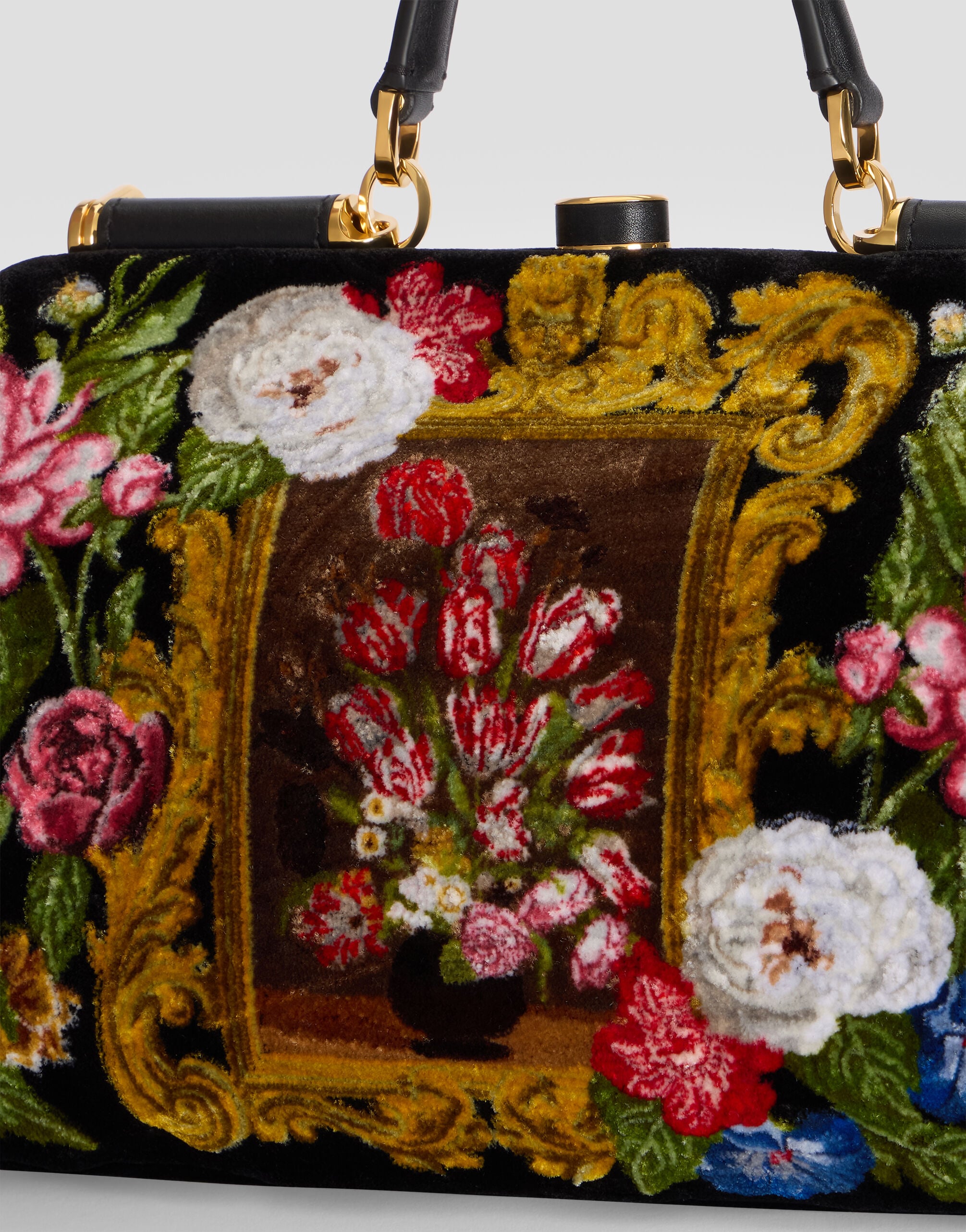 Large Grandma handbag in velvet stitch embroidery