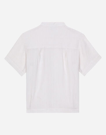 Dolce & Gabbana Camisa de lino con placa con logotipo Beige L44S02FU4LG