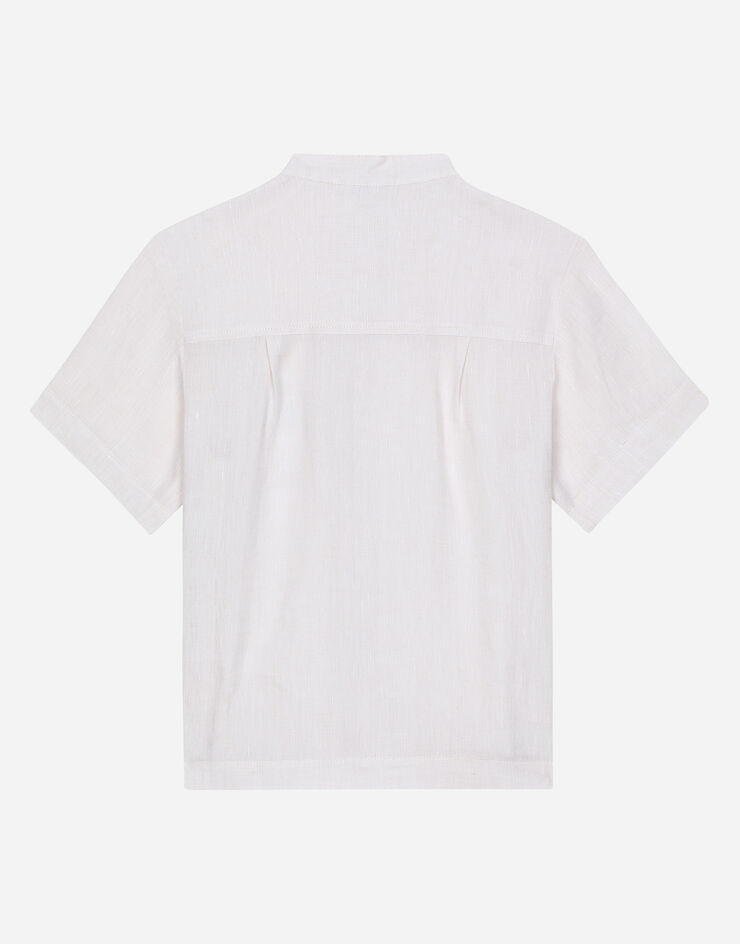 Dolce & Gabbana قميص كتان ببطاقة شعار بيج L44S02FU4LG