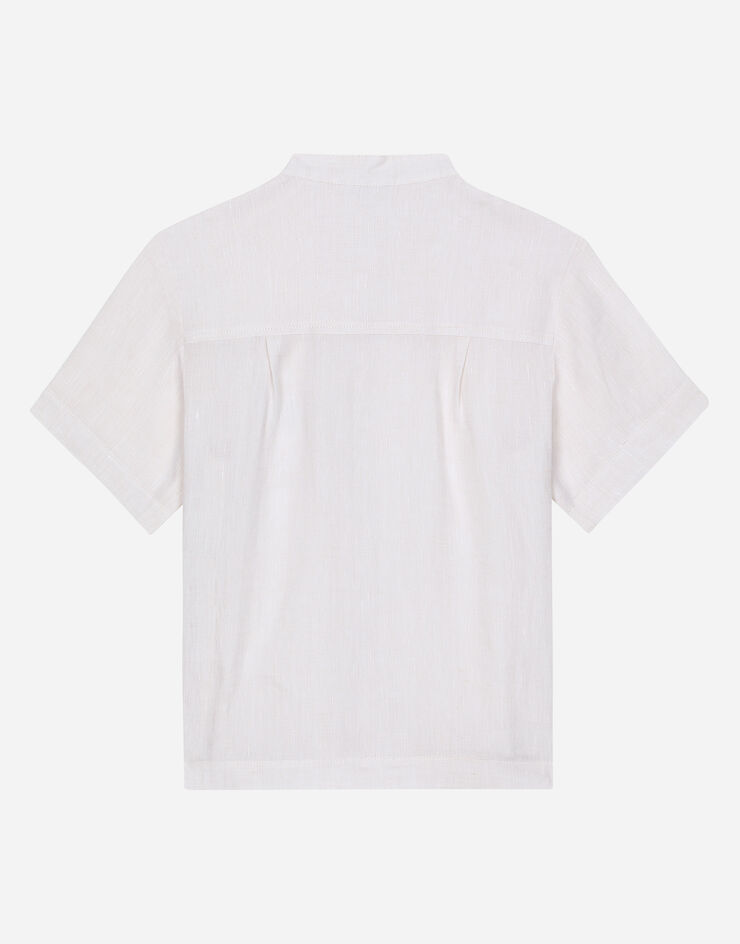 Dolce & Gabbana قميص كتان ببطاقة شعار بيج L44S02FU4LG