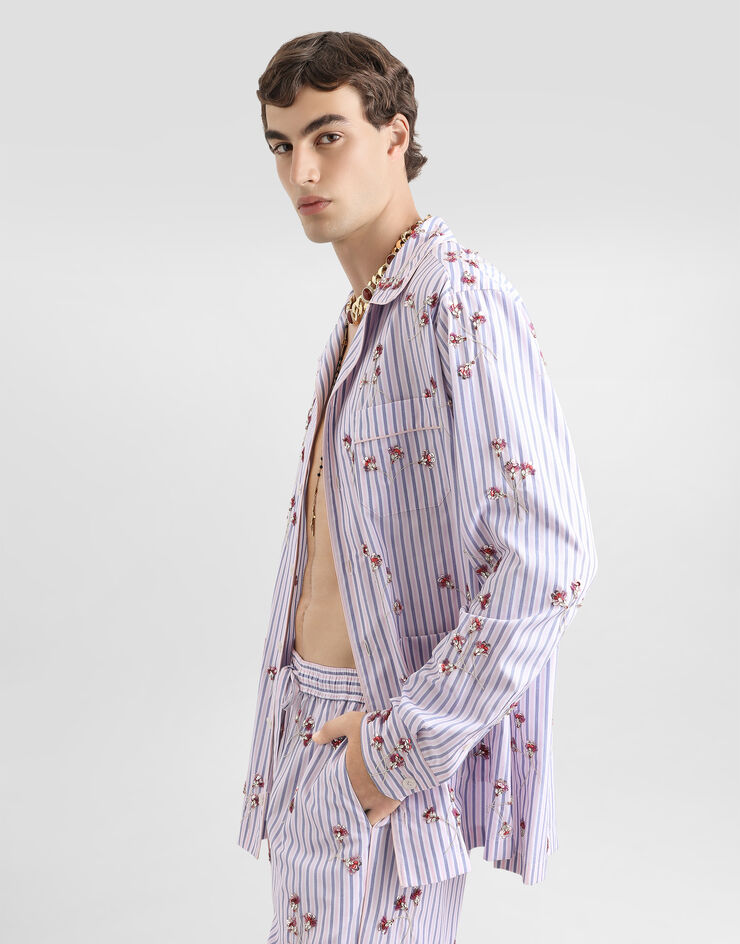 Dolce & Gabbana Cotton and silk vanity shirt with embroidery Multicolor G5OI2ZGK192