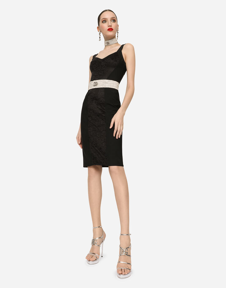 Dolce & Gabbana Vestido corsetero midi en powernet y encaje Negro F63G9TG9798