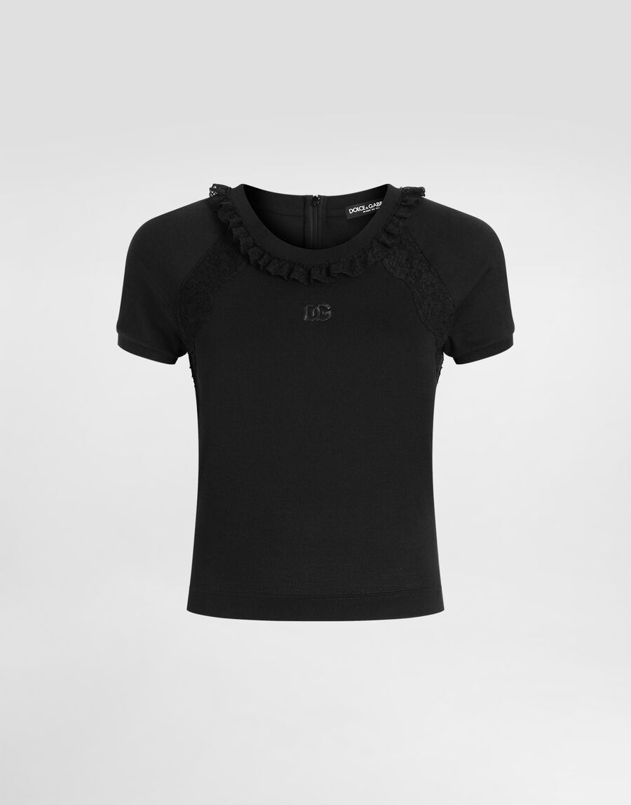 Jersey t-shirt with lace and embroidery