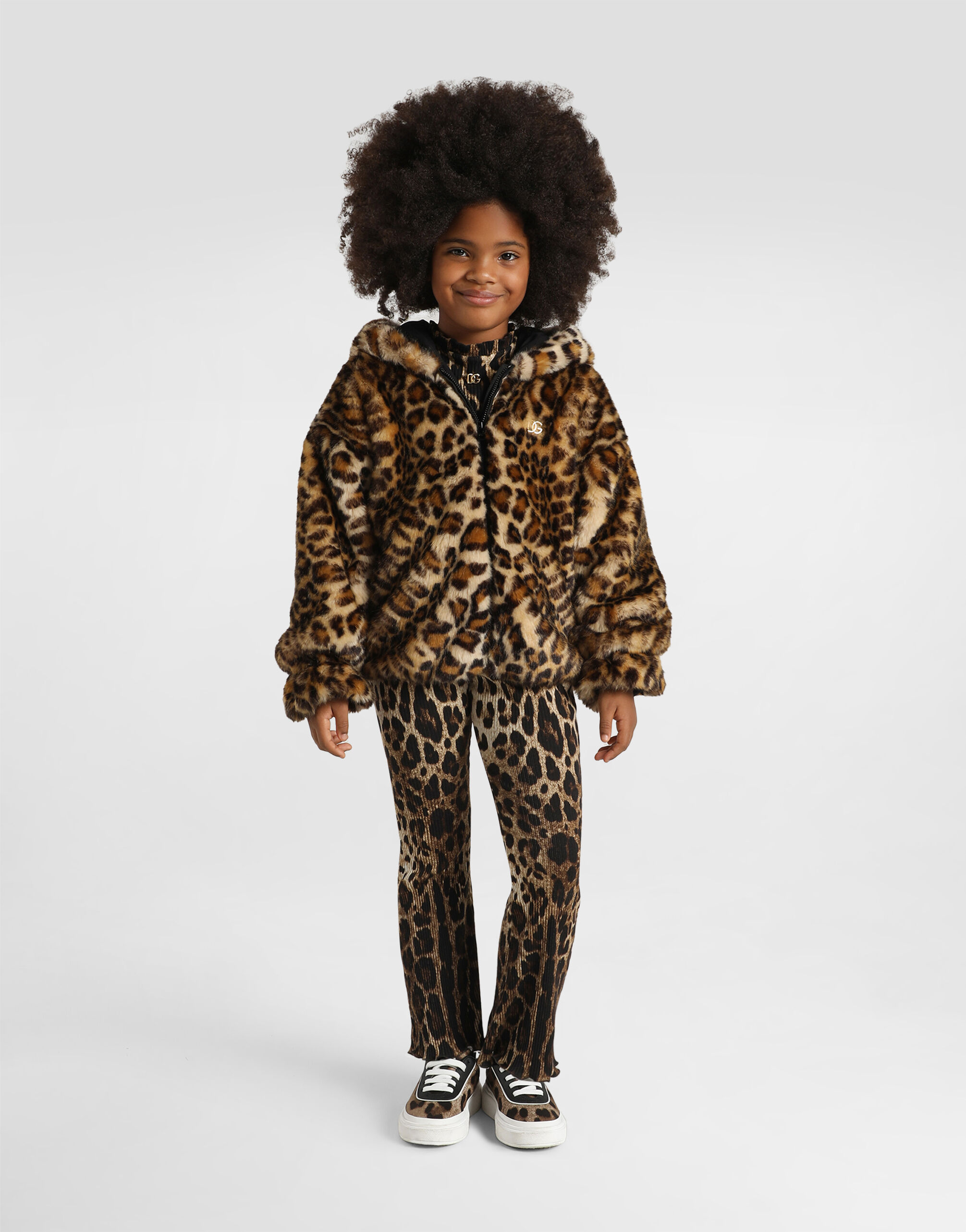 Leopard-print fur-effect jacket in Print for Girls | Dolce&Gabbana® US