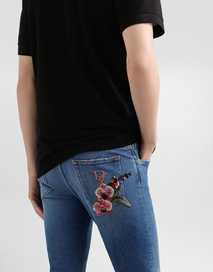 Dolce & Gabbana Vaqueros slim de algodón elástico con parche Multicolor GY07CZG8MF1
