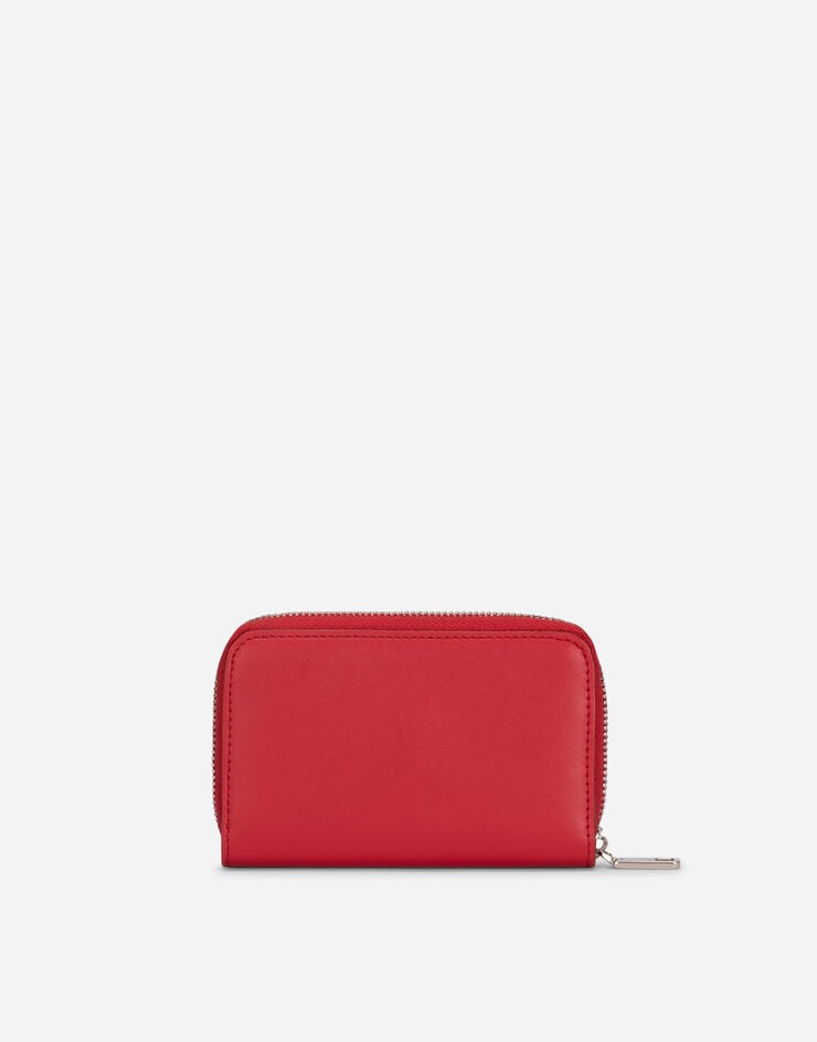 Dolce & Gabbana Portefeuille à contour zippé petit format en cuir de veau avec logo en relief Rouge BP2522AG218