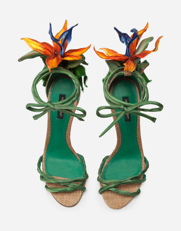 Dolce & Gabbana Satin sandals with bird of paradise embroidery MULTICOLORE CR1037AX983