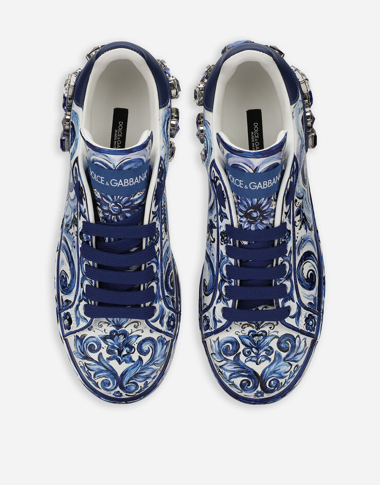 Dolce&Gabbana Sneaker Portofino aus Kalbsleder Majolika-Print Mehrfarbig CK1544AD466