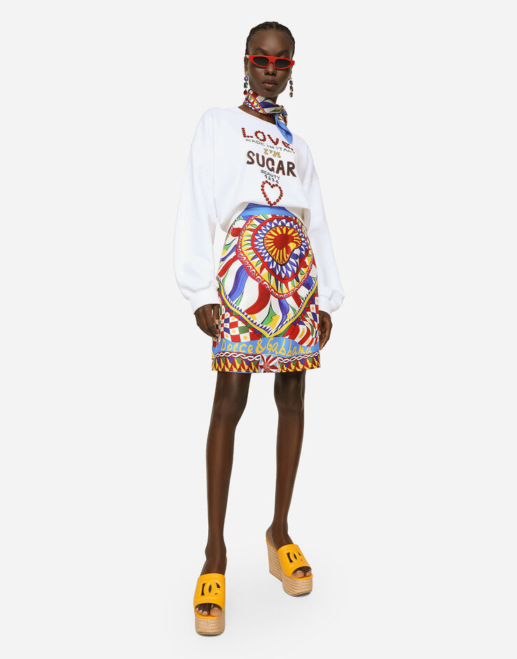 Dolce&Gabbana Short Carretto-print twill skirt Multicolor F4CHDTHI1MJ