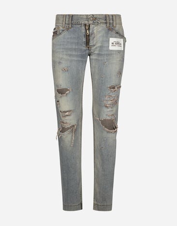 Dolce&Gabbana Washed denim jeans with rips Multicolor GY07LDG8JT3