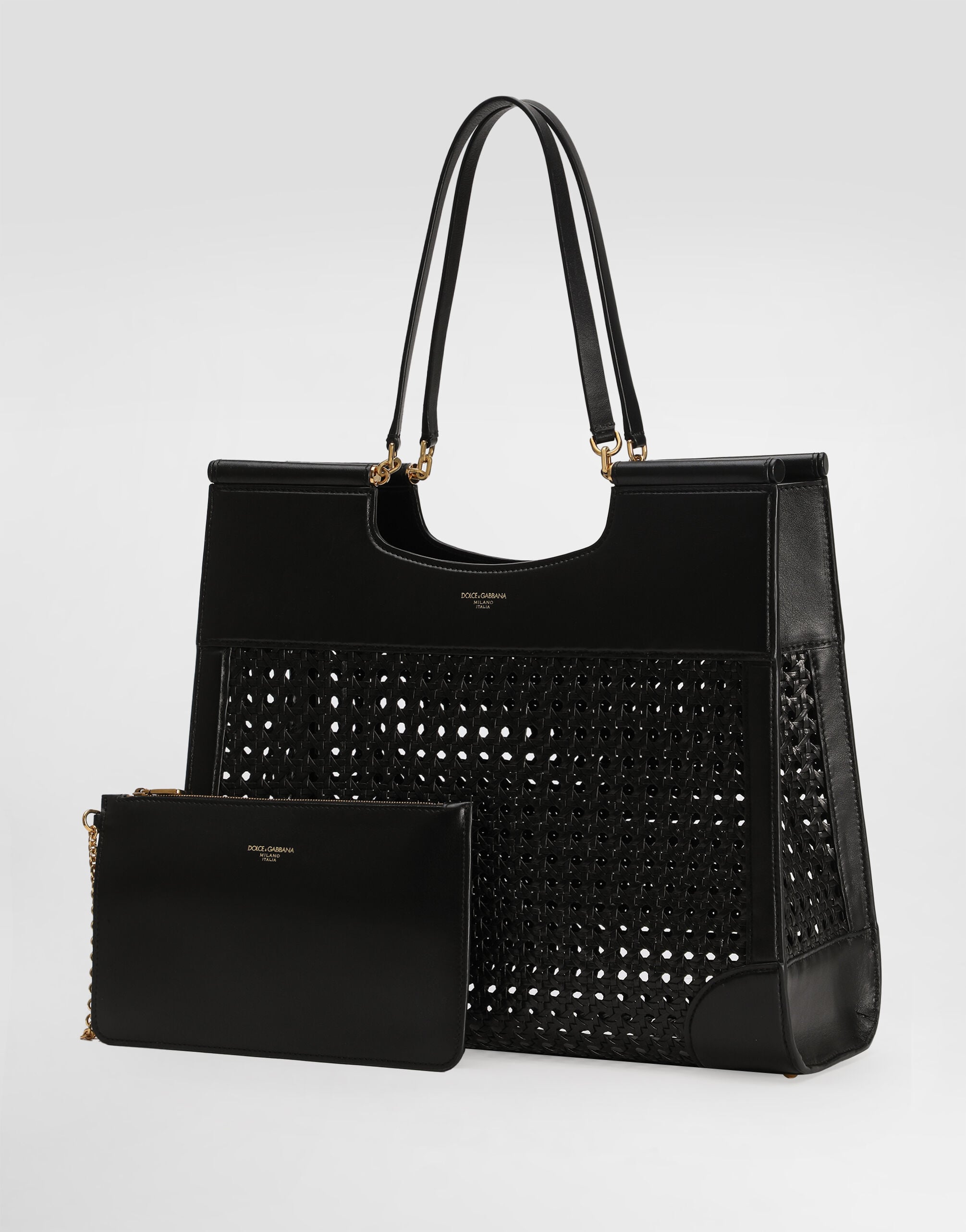 Shopping Sicily in straw and calfskin weave in Black for Women