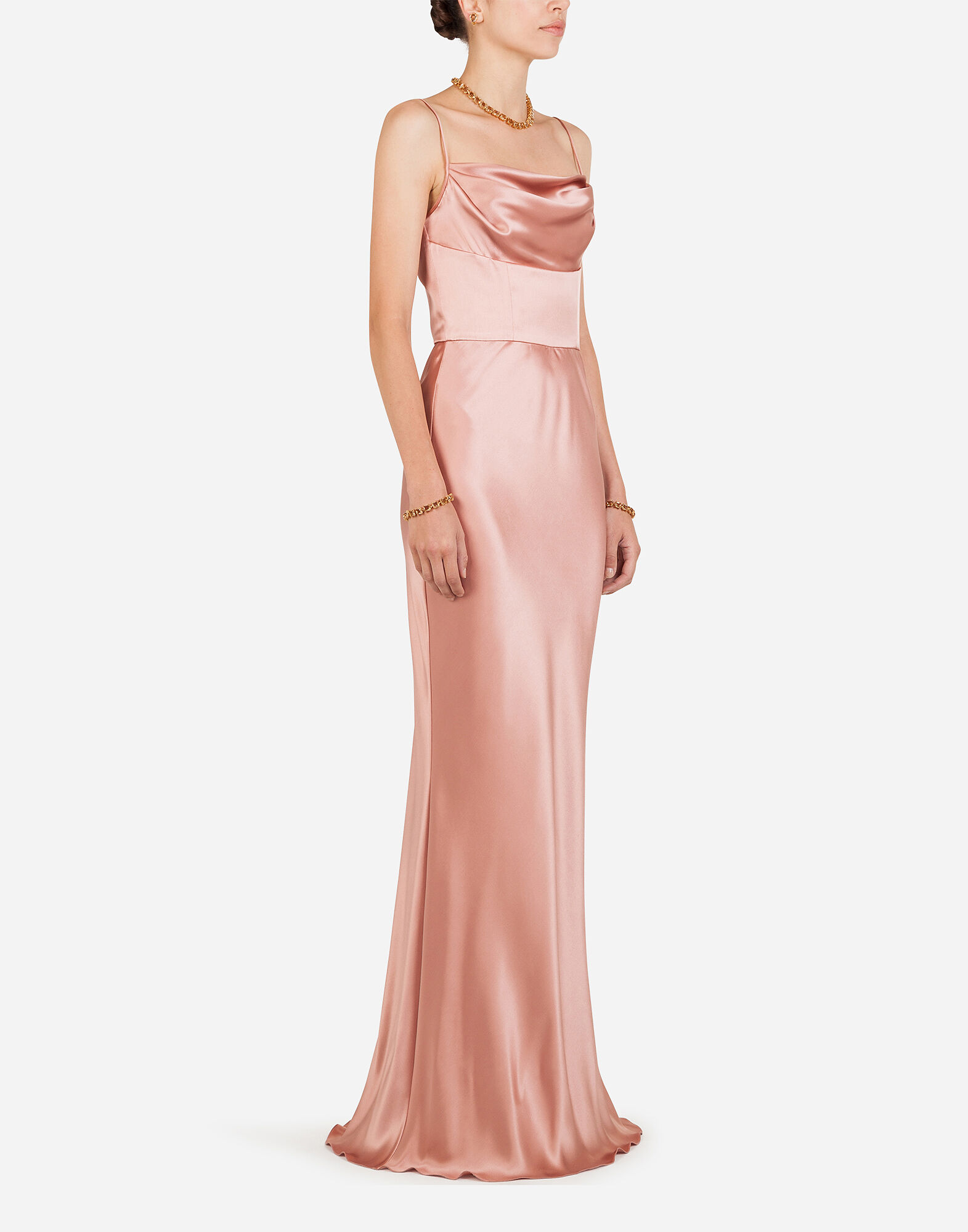 Long silk dress in PINK for Women Dolce Gabbana US