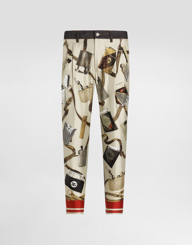Dolce & Gabbana Loose blue denim and silk jeans with lighter print Multicolor GYK0ADG8MD8