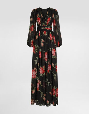 Dolce & Gabbana Rose bouquet-print long chiffon dress Multicolor F612UTIS11F